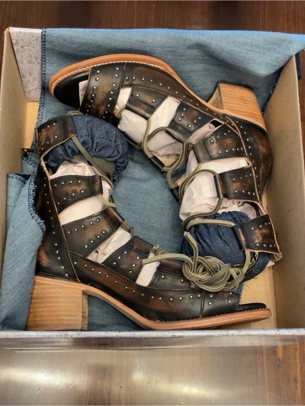 Freebird by Steven Leather Studded Lace-Up Gladiator Sandals